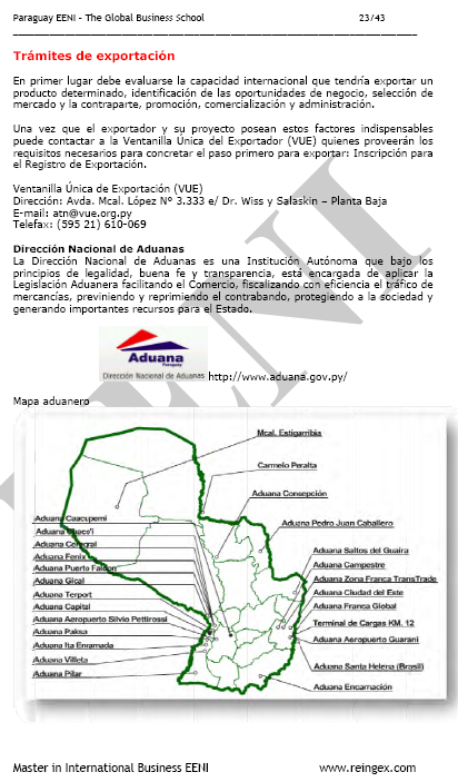 Paraguay Trámites exportación (Curso, Máster / Maestría, Doctorado)