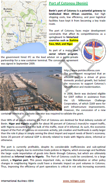 Puerto de Cotonú, Benín. Acceso a Níger, Mali, Burkina Faso (Curso, máster, transporte marítimo)