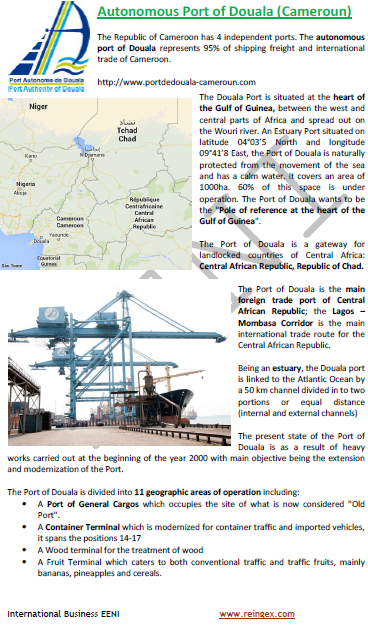 Puerto de Duala: el mayor de Camerún. Acceso a Chad y a la República Centroafricana. Curso transporte marítimo