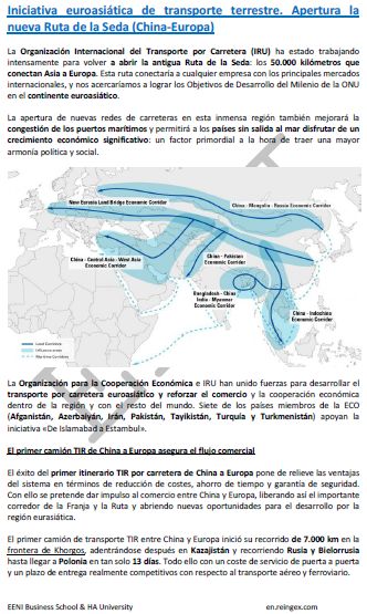 Nueva Ruta de la Seda (China-Europa) Iniciativa euroasiática de transporte terrestre