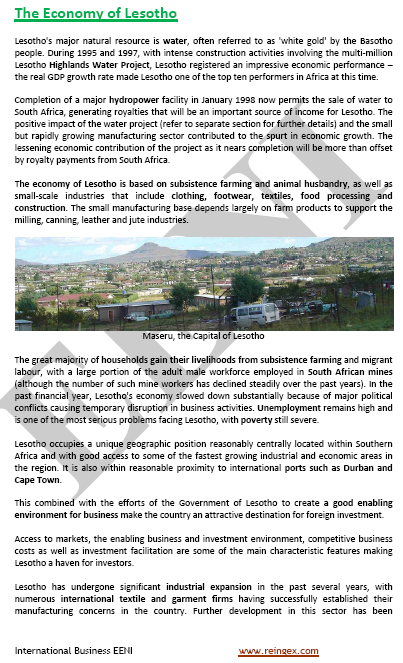 Comerç exterior i negocis a Lesotho