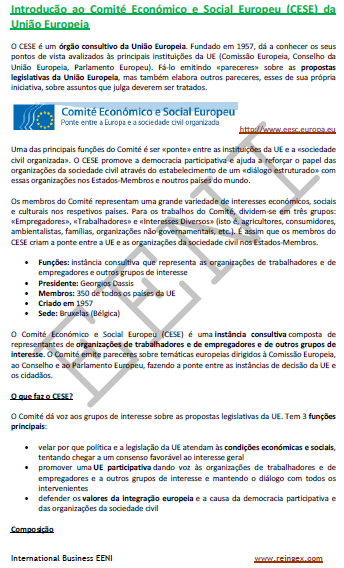 Comité Económico Social Europeu (Mestrado, Curso, Doutoramento, Europa)